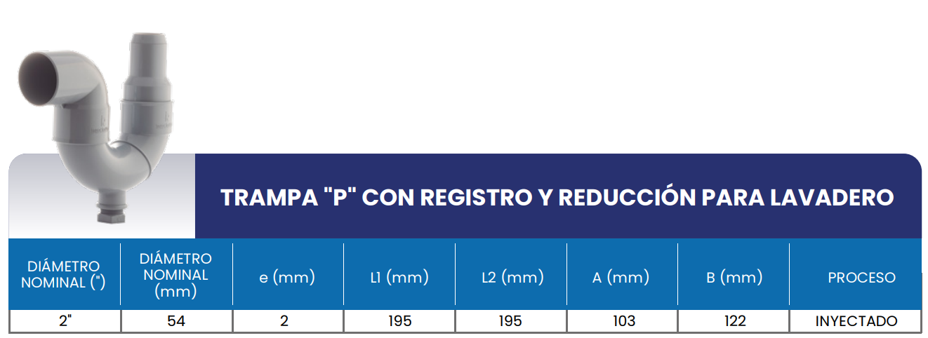 Medidas con trampa P con registro y reduccion para lavadero